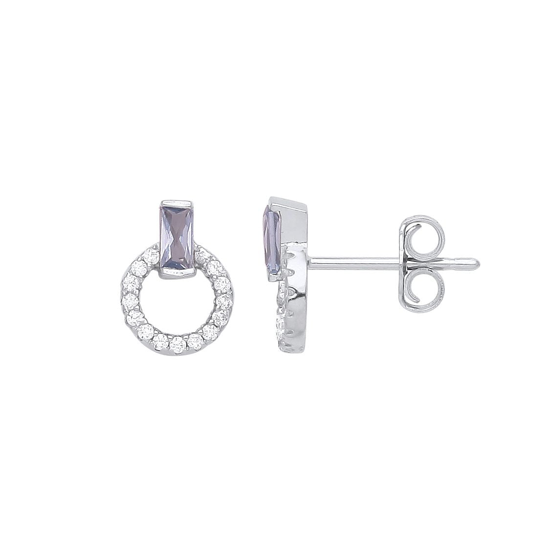 925 Silver  Lilac Radiant CZ Accented Circle of Life Stud Earrings - GVE936