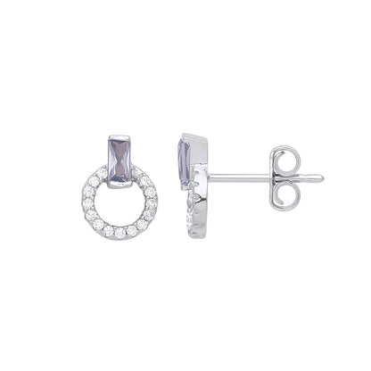 925 Silver  Lilac Radiant CZ Accented Circle of Life Stud Earrings - GVE936