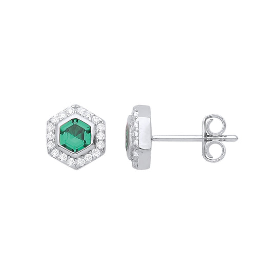 Silver  Hexagon Halo Stud Earrings - GVE937