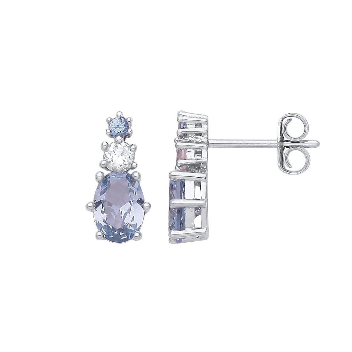 Silver  Lilac Oval CZ Graduated Glacier Trilogy Stud Earrings - GVE939