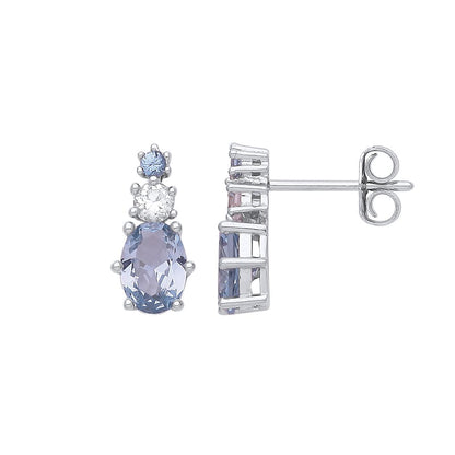 Silver  Lilac Oval CZ Graduated Glacier Trilogy Stud Earrings - GVE939
