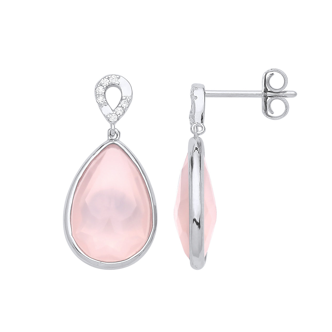 925 Sterling Silver  Pink Pear CZ Mirrored Teardrop Drop Earrings - GVE942