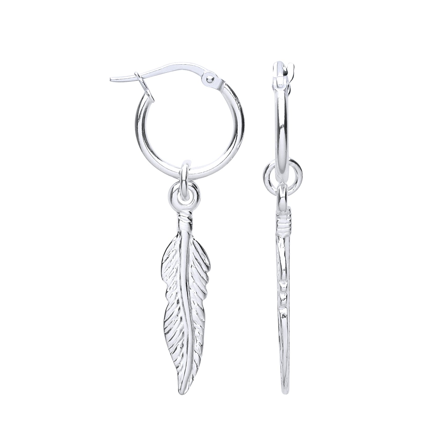 925 Sterling Silver  Angel Wing Feather Leaf Hoop Drop Earrings - GVE955