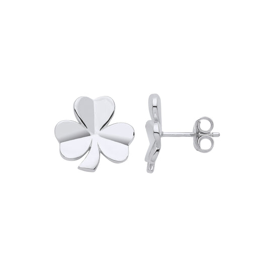 925 Sterling Silver  Love Heart 3 Leaf Clover Stud Earrings - GVE961SML