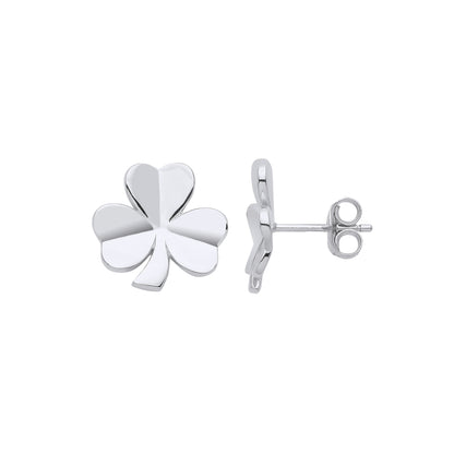 Silver  Love Heart 3 Leaf Clover Stud Earrings - GVE961