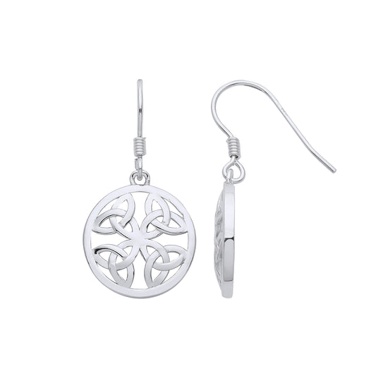 Silver  Celtic 4 Triquetra Trinity Knot Circle Drop Earrings - GVE964