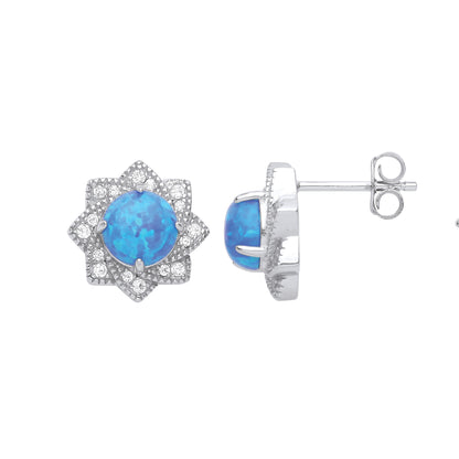 925 Silver  Blue Opal CZ Luxury Mosaic Starry Pool Stud Earrings - GVE969