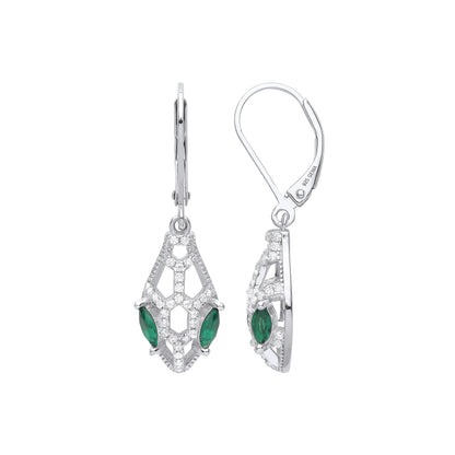 925 Silver  Green Marquise CZ Snaked Head Green Eyes Drop Earrings - GVE974