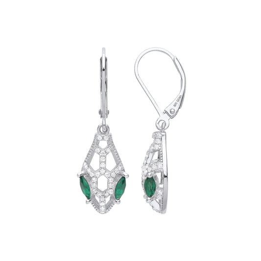 925 Silver  Green Marquise CZ Snaked Head Green Eyes Drop Earrings - GVE974