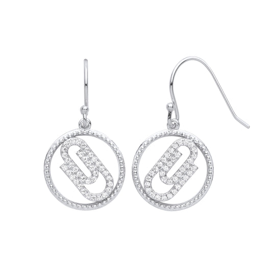 Silver  Beaded Halo Ring Paperclip Circle Drop Earrings - GVE976