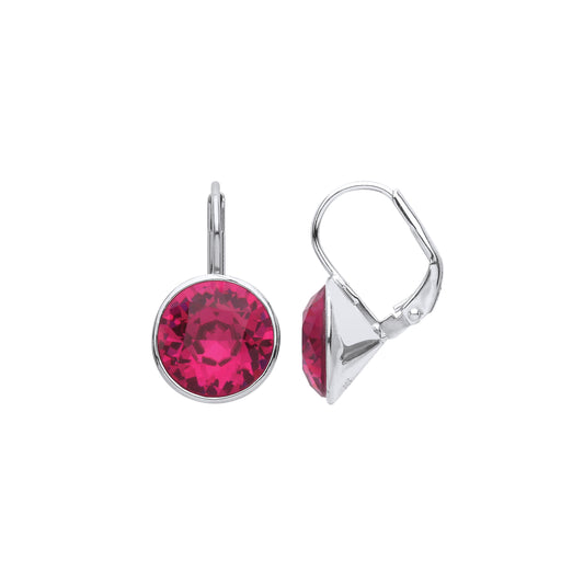 925 Sterling Silver  Red CZ Bezel Solitaire Red Sun Drop Earrings - GVE978