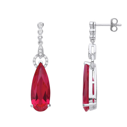 Sterling Silver  Red Pear CZ Torpedo Droplet Cluster Drop Earrings - GVE980