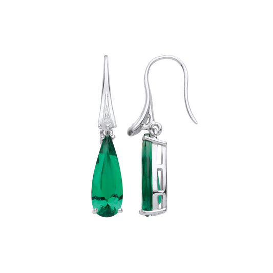 925 Sterling Silver  Green Pear CZ Torpedo Comet Drop Earrings - GVE981