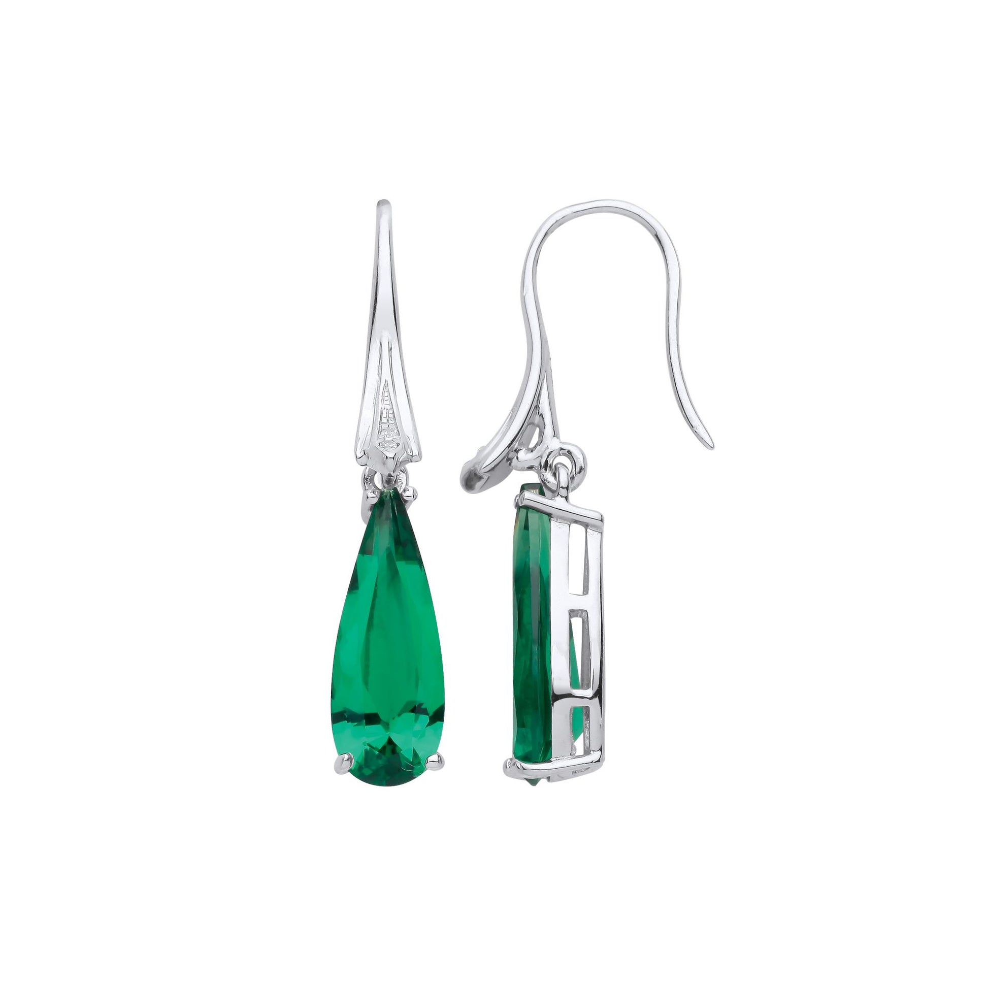 925 Sterling Silver  Green Pear CZ Torpedo Comet Drop Earrings - GVE981