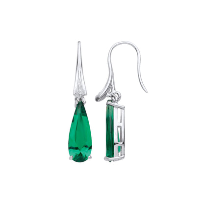 925 Sterling Silver  Green Pear CZ Torpedo Comet Drop Earrings - GVE981