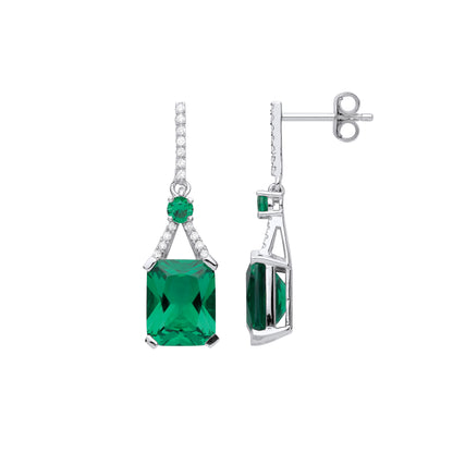 925 Silver  Green Emerald CZ Candy Grabber Solitaire Drop Earrings - GVE984