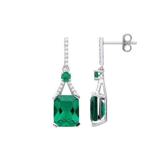 925 Silver  Green Emerald CZ Candy Grabber Solitaire Drop Earrings - GVE984