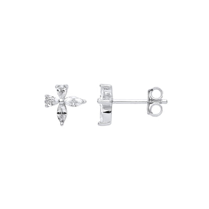 Silver  Flower Petals Cluster Stud Earrings - GVE990