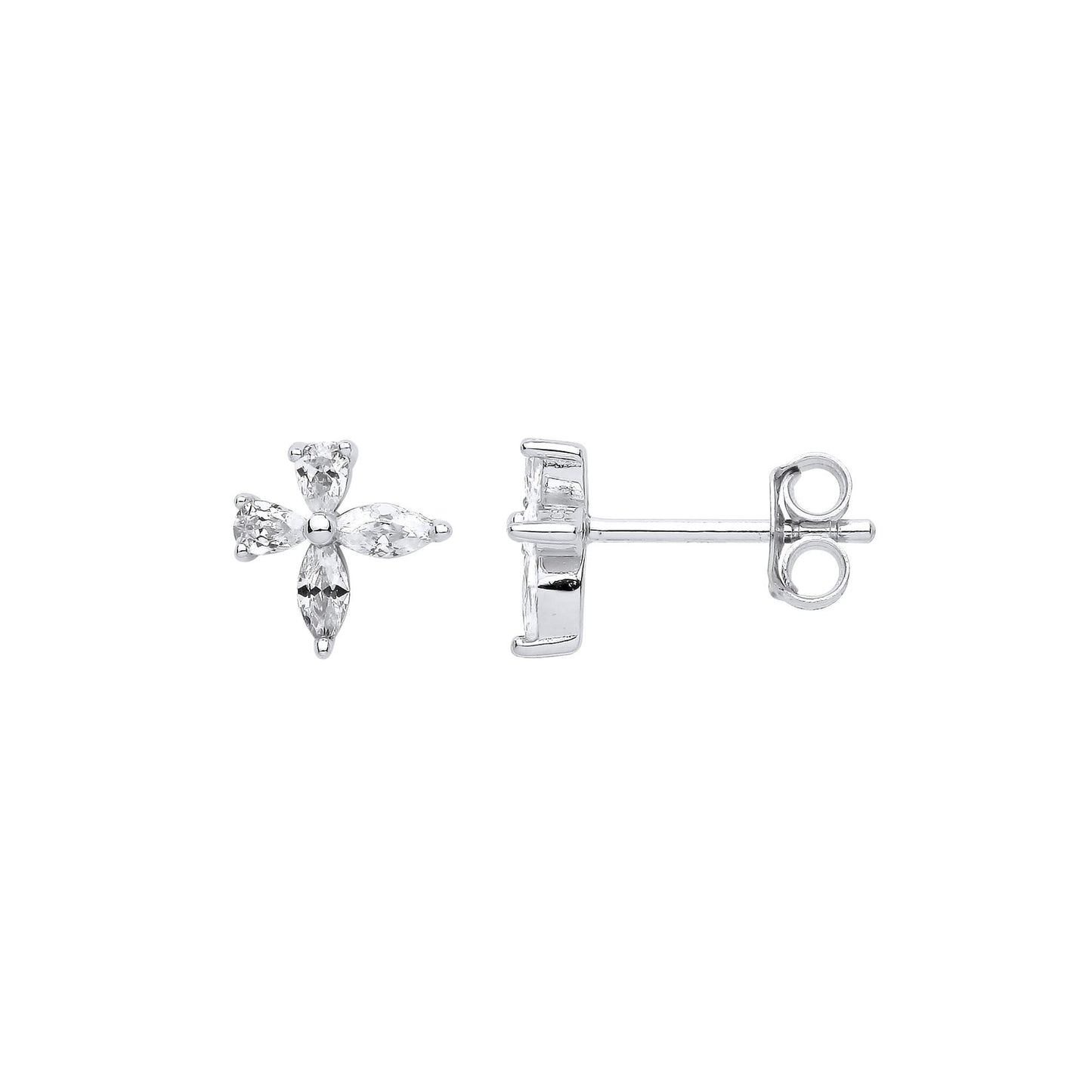 925 Silver  Marquise Pear CZ Flower Petals Bow Tie Stud Earrings - GVE990
