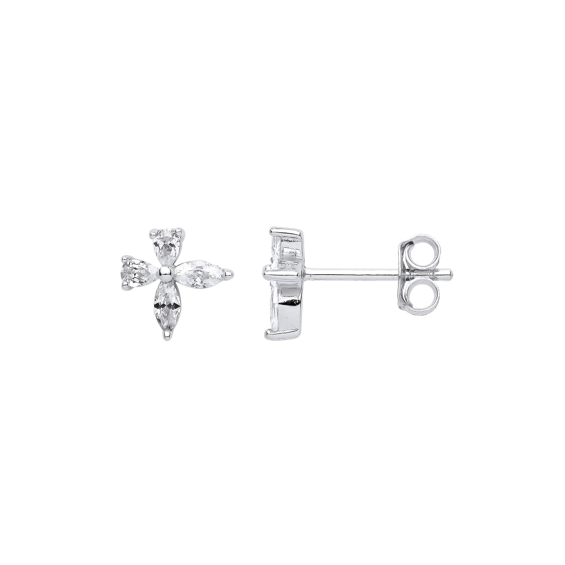 925 Silver  Marquise Pear CZ Flower Petals Bow Tie Stud Earrings - GVE990