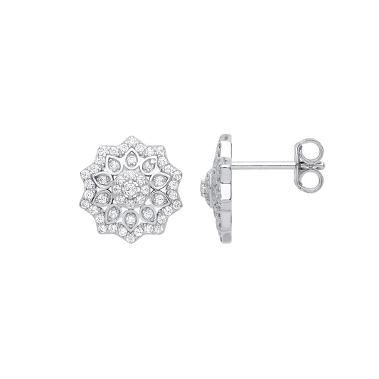 Silver  Mosaic Avocado Decagram Cluster Stud Earrings - GVE992