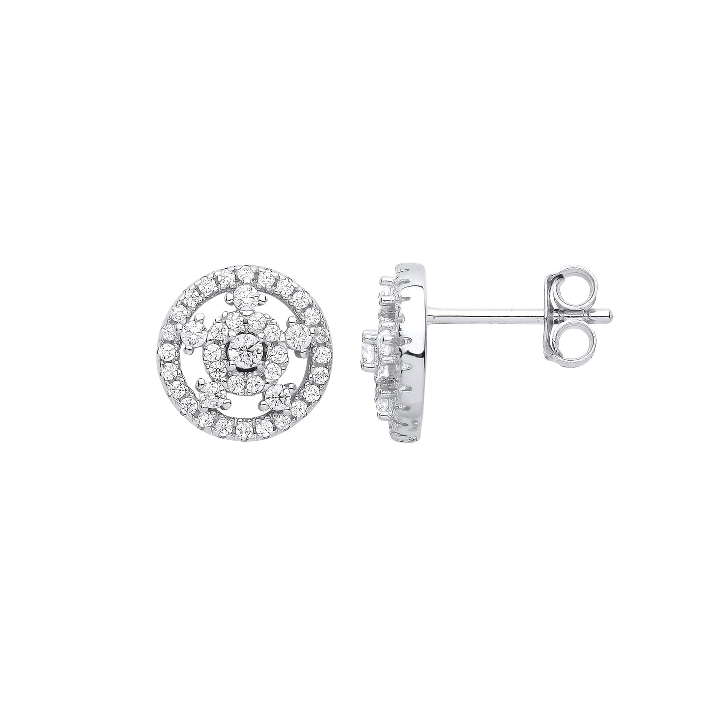 925 Sterling Silver  CZ Vitruvian Man Circle Stud Earrings - GVE995