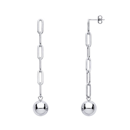 925 Sterling Silver  Ball & Chain Paperclip Drop Earrings - GVE996