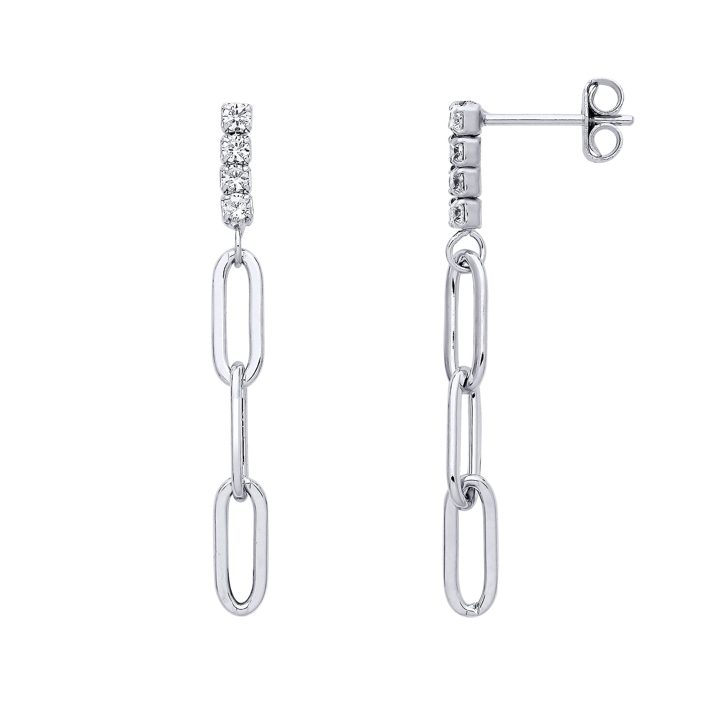 925 Silver  CZ Quadrilogy Paperclip Shoulder Duster Drop Earrings - GVE997