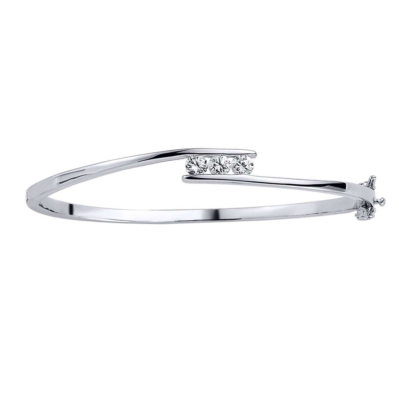 Silver  CZ Trilogy Crossover Bangle Bracelet - GVG032