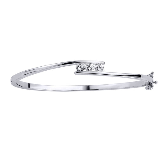 Silver  CZ Trilogy Crossover Bangle Bracelet - GVG032