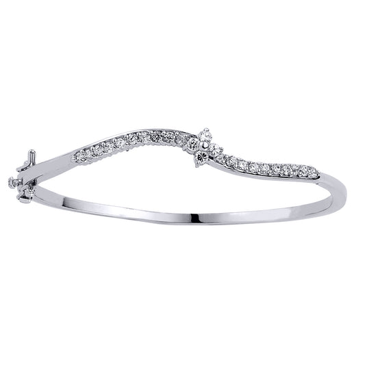 Silver  CZ Eternity Wave Bangle Bracelet - GVG038