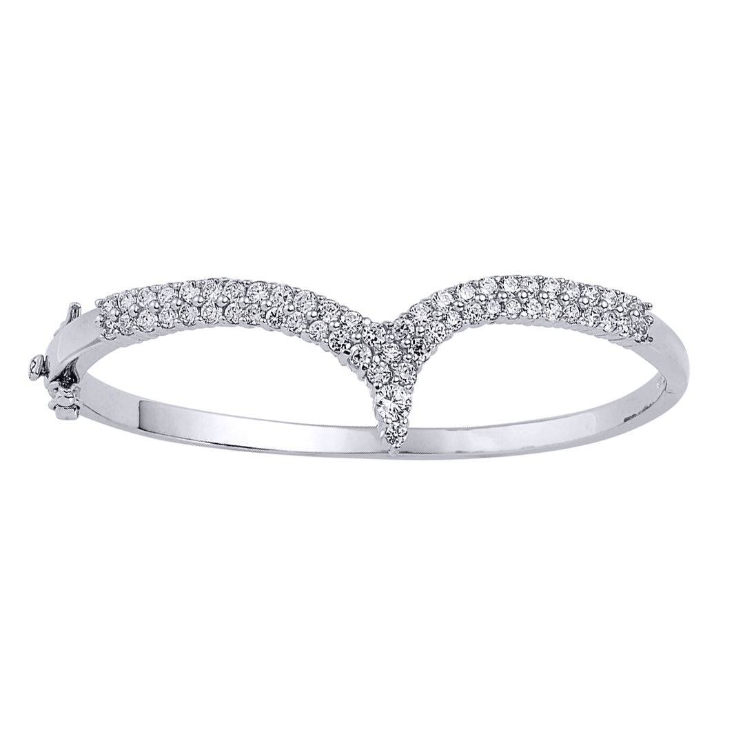 Silver  CZ Eternity Pave Wishbone Bangle Bracelet - GVG041