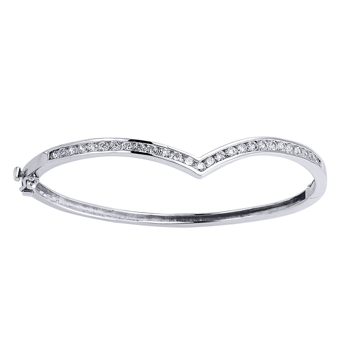 Silver  CZ Eternity Wishbone Bangle Bracelet - GVG044