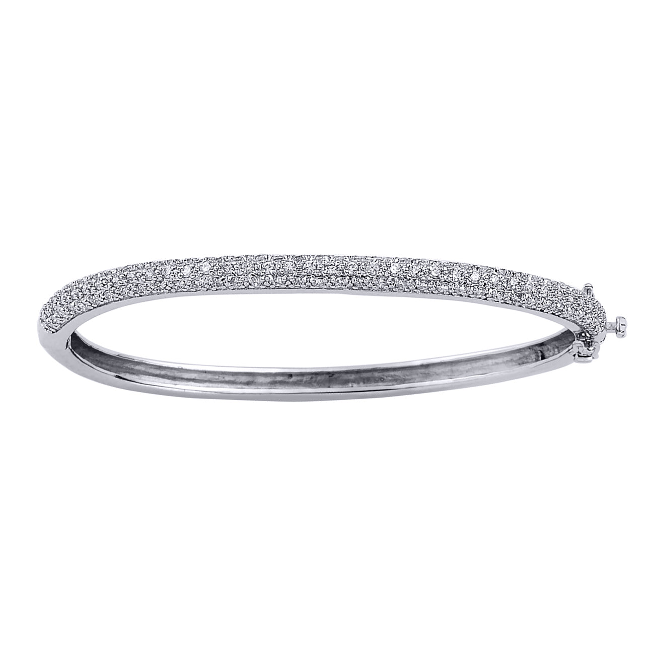 Ladies Sterling Silver  Pave CZ Hinged Domed Bangle Bracelet 4mm - GVG047