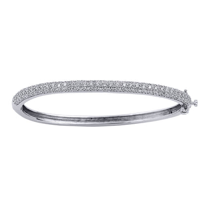 Ladies Sterling Silver  Pave CZ Hinged Domed Bangle Bracelet 4mm - GVG047