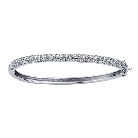 Ladies Sterling Silver  Pave CZ Hinged Domed Bangle Bracelet 4mm - GVG047