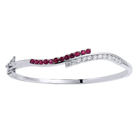 Silver  Pink CZ Eternity Wave Bangle Bracelet - GVG049RU