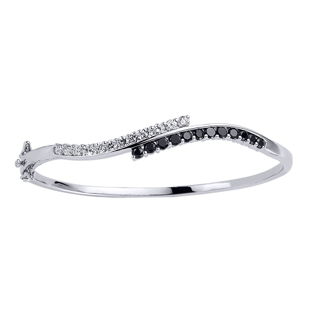 Silver  Black CZ Eternity Wave Bangle Bracelet - GVG049