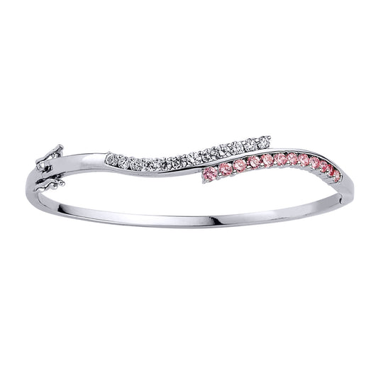 Silver  Pink CZ Eternity Wave Bangle Bracelet - GVG050