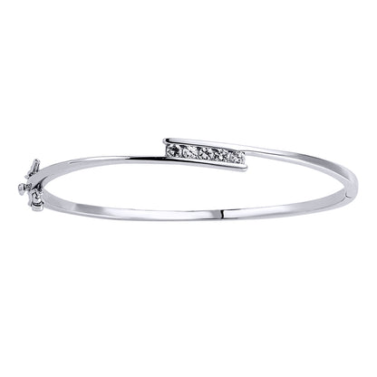 Silver  CZ 5 Stone Crossover Bangle Bracelet - GVG067