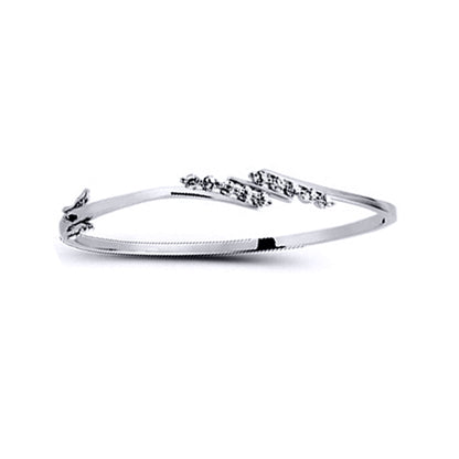 Silver  CZ 5 Stone Crossover Bangle Bracelet - GVG069