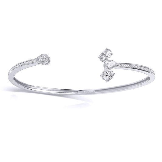 Silver  Pear CZ Fancy Torque Bangle Bracelet - GVG146