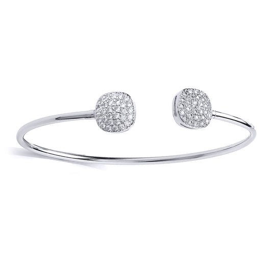 Silver  CZ Pave Torque Bangle Bracelet - GVG158