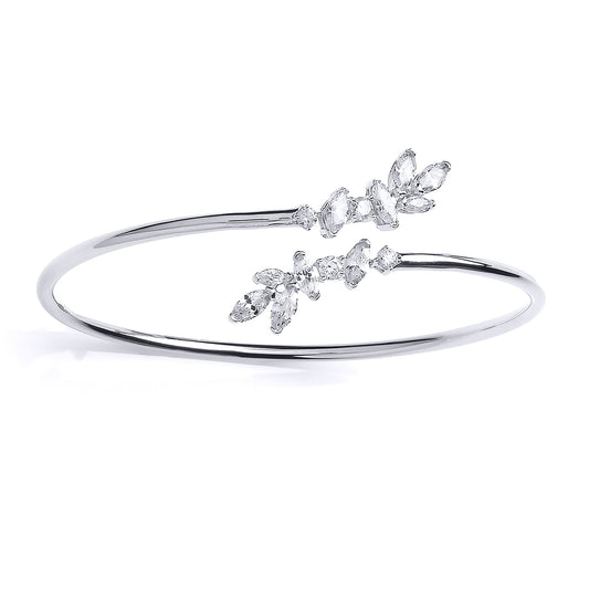 Silver  Marquise CZ Crossover Leaf Cluster Bangle Bracelet - GVG164