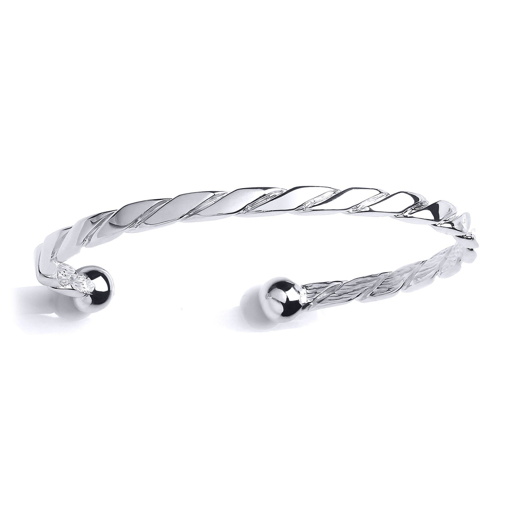 Mens Silver  Rope Twist Torque Bangle Bracelet 4mm 8mm Balls - GVG170