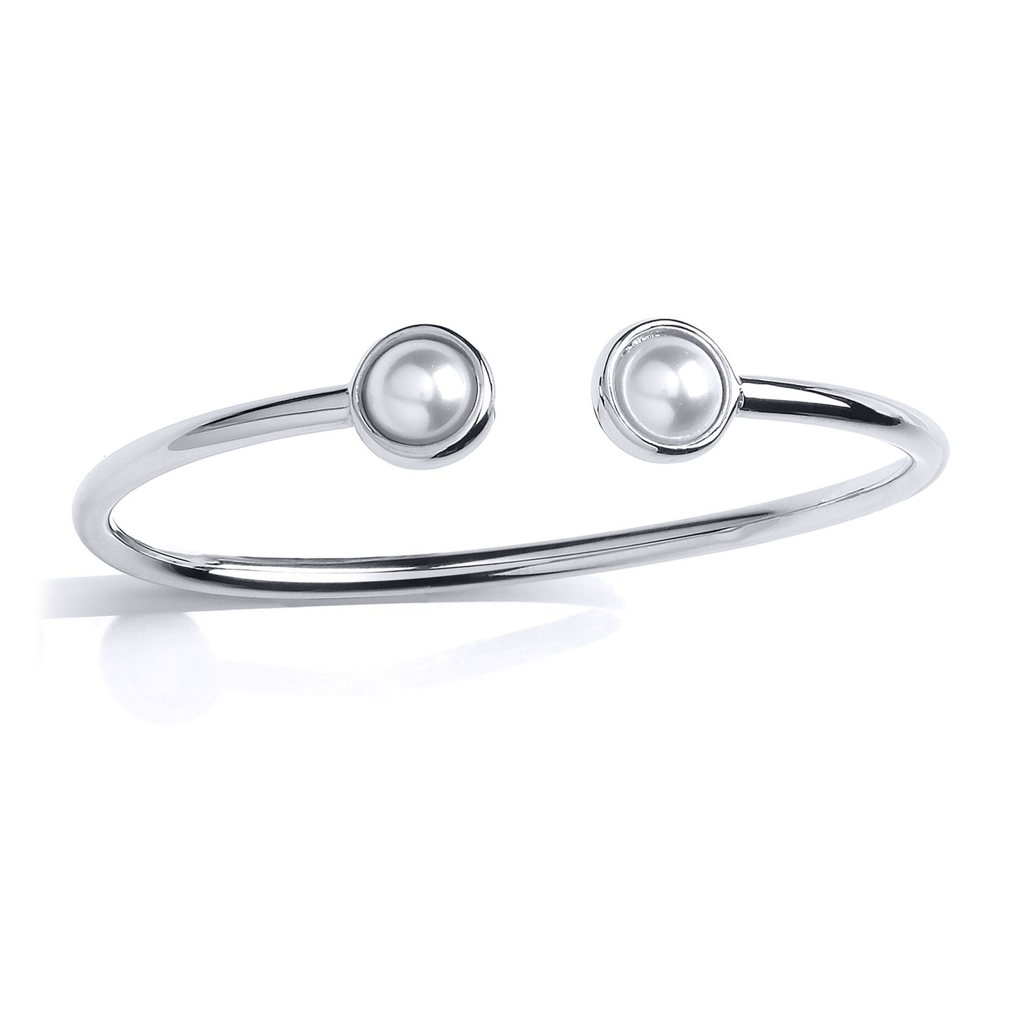 Silver  Pearl Full Moon Orbit Torque Bangle Bracelet 8mm 10mm - GVG171