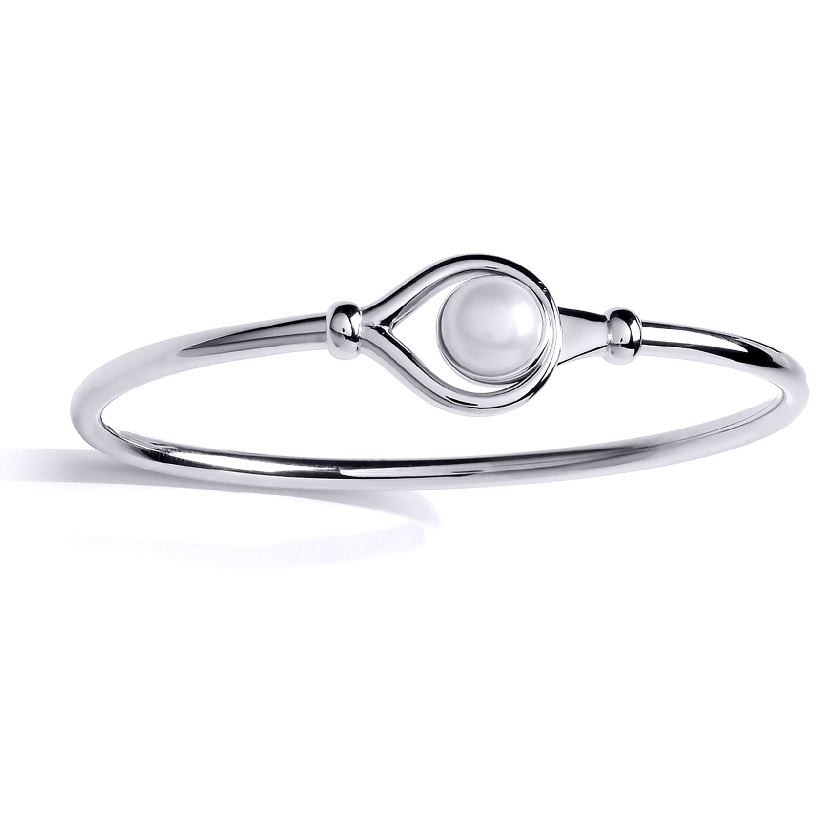 Silver  Pearl Teardrop Loop Hook Bangle Bracelet 8mm - GVG182