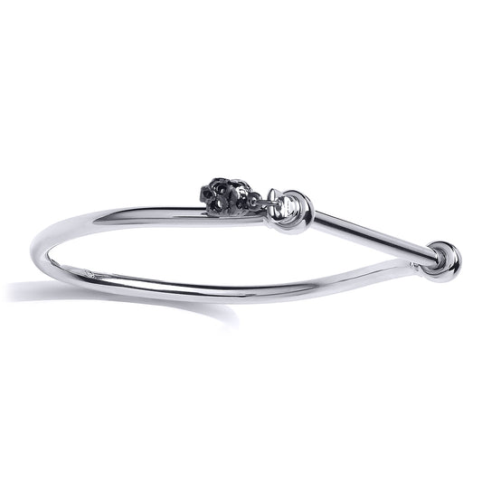 Mens Silver  Screw-fit Skull Charm Wire Bangle Bracelet 3mm - GVG184