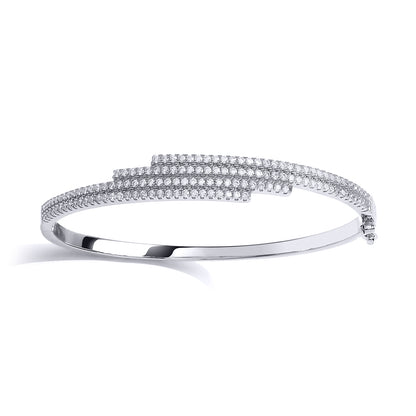 Silver  CZ 4 Row Crossover Eternity Bangle Bracelet 8mm - GVG186