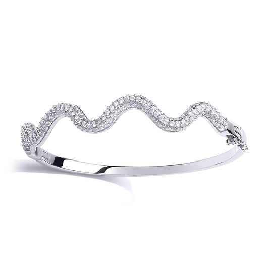 Silver  CZ Snake-Like Pave Wave Eternity Bangle Bracelet - GVG187